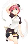  anita_king bun_cover chinese_clothes dated green_eyes hair_ribbon holster kneehighs nagian open_mouth paper pink_hair r.o.d_the_tv read_or_die ribbon shoes short_hair shorts simple_background solo thigh_holster thigh_strap white_background white_legwear 