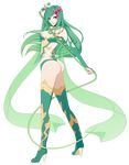  ass blue_eyes boots breasts cleavage final_fantasy final_fantasy_iv final_fantasy_iv_the_after full_body green_footwear green_hair green_legwear green_leotard hair_ornament high_heel_boots high_heels jewelry legs leotard long_hair long_legs looking_at_viewer looking_back medium_breasts rydia smile solo thigh_boots thighhighs thighs thong_leotard transparent_background whip zaaeestar 