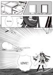  ahoge bare_shoulders burning_love_(phrase) comic detached_sleeves greyscale hairband headgear hiememiko highres japanese_clothes kantai_collection kongou_(kantai_collection) long_hair missile monochrome nontraditional_miko thighhighs 