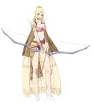  armor blonde_hair blue_eyes bow_(weapon) breasts cape circlet cleavage final_fantasy final_fantasy_iv full_body hair_ornament high_heels highres jewelry large_breasts legs long_hair long_legs looking_at_viewer ponytail rosa_farrell see-through shoulder_pads smile solo thighs transparent_background weapon zaaeestar 