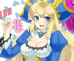  awilda_(p&amp;d) bad_id bad_pixiv_id blonde_hair blue_eyes breasts cleavage collarbone frills hat heart large_breasts long_hair long_sleeves mole mole_under_eye open_mouth pirate_hat puffy_long_sleeves puffy_sleeves puzzle_&amp;_dragons smile solo translation_request yamanashi_taiki 