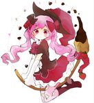  :o apollo_chocolate bad_id bad_pixiv_id boots bow broom chocolate food fruit hair_bow hat heart heart_print knee_boots original pantyhose pink_eyes pink_hair riding skirt solo strawberry tsukiyo_(skymint) twintails witch witch_hat 