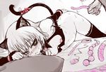  1girl anal_beads animal_ears ass bad_id bad_twitter_id black_legwear blush bracelet cat_ears cat_tail dildo egg_vibrator green_eyes hand_on_ass heart_pasties hetero jewelry looking_back monochrome null_(nyanpyoun) pasties pillow ribbon sanya_v_litvyak short_hair sketch solo_focus strike_witches sweat tail thighhighs top-down_bottom-up vibrator world_witches_series 