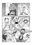  3boys ahoge bad_id bad_pixiv_id bra comic feathered_wings feathers greyscale harpy harpy_(nukomasu) highres monochrome monster_girl multiple_boys navel nejitsu_(nukomasu) nukomasu original talons translation_request underwear wings 