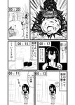  1boy 1girl admiral_(kantai_collection) akagi_(kantai_collection) comic countdown_timer cup desk eating explosion food fourth_wall greyscale hakama hat japanese_clothes kantai_collection long_hair machimote_taikou mcpixel military military_uniform monochrome muneate naval_uniform peaked_cap room shelf tea translated uniform yunomi |_| 