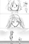  aikura_(twilight_dusk) chibi comic fairy_(kantai_collection) greyscale japanese_clothes kantai_collection kariginu looking_at_another messy_hair monochrome multiple_girls ryuujou_(kantai_collection) short_hair silent_comic solid_oval_eyes translated twintails visor_cap 
