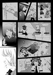  bow comic doujinshi dress greyscale hair_bow hat highres kokonoha_mikage maribel_hearn monochrome multiple_girls necktie ribbon short_hair skirt touhou translation_request usami_renko 