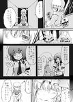  bow comic doujinshi dress greyscale hair_bow hat highres kokonoha_mikage maribel_hearn monochrome multiple_girls necktie no_hat no_headwear ribbon scarf short_hair skirt smile touhou translation_request usami_renko winter_clothes 