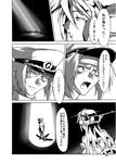  1girl admiral_(kantai_collection) closed_eyes comic domon_kasshu g_gundam greyscale gundam harukon_(halcon) hat headgear kantai_collection long_hair military military_uniform monochrome nagato_(kantai_collection) naval_uniform open_mouth peaked_cap tears translated unconscious uniform 