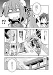  ahoge animal_ears ascot bow bunny_ears comic detached_sleeves double_bun greyscale hair_bow hair_ribbon hair_tubes hakurei_reimu highres ibaraki_kasen long_hair monochrome multiple_girls mystia_lorelei nekotoufu nontraditional_miko okamisty reisen_udongein_inaba ribbon school_uniform short_hair torii touhou translated wings 