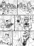  6+girls admiral_(kantai_collection) ahoge akagi_(kantai_collection) ashigara_(kantai_collection) bandage_on_face bare_shoulders bowl bowl_stack chopsticks comic detached_sleeves eating eyepatch faceless faceless_male food food_on_face gloves greyscale hair_ornament hairband hairclip haruna_(kantai_collection) hat headgear heart_ahoge hiei_(kantai_collection) highres japanese_clothes kaga_(kantai_collection) kantai_collection kirishima_(kantai_collection) kiso_(kantai_collection) kongou_(kantai_collection) kuma_(kantai_collection) long_hair monochrome multiple_girls muneate myoukou_(kantai_collection) nachi_(kantai_collection) nontraditional_miko salt_shaker shaded_face short_hair side_ponytail skirt strainer taihou_(kantai_collection) tama_(kantai_collection) tasuki tone_(kantai_collection) translation_request yapo_(croquis_side) 