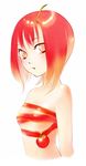  apple bad_id bad_pixiv_id copyright_request food fruit ichihashi_makoto naked_ribbon nude personification red_eyes red_hair ribbon solo 