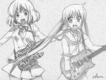  chun_(pixiv480276) crossover greyscale guitar hayate_no_gotoku! instrument kushieda_minori monochrome multiple_girls sanzen'in_nagi school_uniform short_hair toradora! twintails 