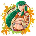  bad_id bad_pixiv_id circle copyright_name crossed_arms feena_(grandia) flower grandia grandia_i green_eyes green_hair hair_ornament hair_tubes long_hair long_sleeves looking_down lowres midriff navel smile solo wide_sleeves yu-yu_(quelsunwell) 