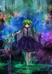  bad_id bad_pixiv_id colorful frog green_hair hair_ornament highres kochiya_sanae lm7_(op-center) long_hair outstretched_arms snake solo spread_arms standing touhou yellow_eyes 