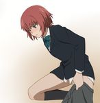  blazer blush darker_than_black dressing frown green_eyes jacket panties red_hair rp_(necho) school_uniform short_hair skirt socks solo suou_pavlichenko underwear undressing 