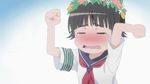  animated animated_gif black_hair blush closed_eyes flower hair_flower hair_ornament head_wreath non-web_source sakugawa_school_uniform school_uniform screencap serafuku solo tantrum tears to_aru_kagaku_no_railgun to_aru_majutsu_no_index uiharu_kazari 