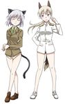  agahari animal_ears blonde_hair cat_ears charlotte_e_yeager charlotte_e_yeager_(cosplay) closed_eyes cosplay eila_ilmatar_juutilainen highres long_hair military military_uniform multiple_girls purple_eyes sakamoto_mio sakamoto_mio_(cosplay) sanya_v_litvyak short_hair silver_hair smile strike_witches tail uniform world_witches_series 