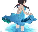  axis_powers_hetalia back bad_id bad_pixiv_id bare_shoulders black_hair closed_eyes dress fish hair_ribbon hanabi_(artist) highres long_hair ribbon seychelles_(hetalia) smile solo twintails water wet 