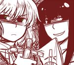  annoyed doll houraisan_kaguya lowres mizuhashi_parsee monochrome multiple_girls red rex_k smile spot_color touhou voodoo_doll 