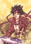  brown_hair headband jewelry male_focus necklace sanada_yukimura_(sengoku_basara) sengoku_basara solo sword teddy_(khanshin) weapon yellow_eyes 