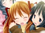  blue_eyes blue_hair braid brown_hair closed_eyes hug kanon long_hair minase_akiko minase_nayuki multiple_girls sawatari_makoto twintails wadapen 