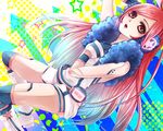  ahoge android bad_id bad_pixiv_id belt black-uro boots gloves headphones headset kneehighs long_hair red_eyes red_hair robot_joints sf-a2_miki socks solo star striped striped_gloves striped_legwear very_long_hair vocaloid wrist_cuffs 