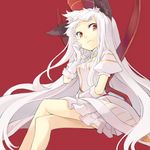  animal_ears bad_id bad_pixiv_id crossed_legs dress face gloves long_hair lord_of_vermilion minoa_(lastswallow) red_eyes red_queen_(lord_of_vermilion) simple_background sitting solo white_hair 