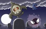  duskull gastly gen_1_pokemon gen_3_pokemon graveyard moon no_humans pokemon pokemon_(creature) 