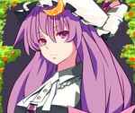 bad_id bad_pixiv_id chirigami-san crescent crescent_hair_ornament expressionless food fruit hair_ornament hat long_hair orange parody patchouli_knowledge purple_eyes purple_hair solo touhou upper_body 