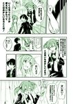  3girls asuna_(sao) bibi check_translation comic dress hair_ornament hairclip kirito lisbeth long_hair monochrome multiple_girls short_hair silica sword_art_online translation_request twintails wedding_dress 