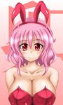  animal_ears bare_shoulders blush breasts bunny_ears highres large_breasts pink_hair red_eyes saigyouji_yuyuko short_hair smile solo touhou yuguran_(specs) 