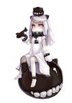  absurdres aircraft airplane anklet barefoot fuuko_chan highres horns jewelry kantai_collection long_hair looking_at_viewer mittens monster northern_ocean_hime object_on_head open_mouth red_eyes shinkaisei-kan sitting solo white_hair 