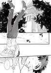  comic exercise fate/zero fate_(series) greyscale ido_(nothing679) kotomine_kirei monochrome muscle shirtless translated 
