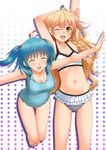  :d ;d aqua_hair armpits arms_up bad_id bad_pixiv_id barefoot bikini blonde_hair blue_hair blush bracelet braid breasts chiro cleavage closed_eyes collarbone fang hair_bobbles hair_ornament jewelry kawashiro_nitori kirisame_marisa large_breasts leaning_forward long_hair multiple_girls navel one-piece_swimsuit one_eye_closed open_mouth revision short_hair single_braid smile stretch striped striped_bikini striped_swimsuit swimsuit touhou two_side_up yellow_eyes 