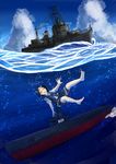  bike_shorts black_hair hahaha imperial_japanese_navy japan_maritime_self-defense_force japan_self-defense_force kantai_collection kuroshio_(destroyer) kuroshio_(kantai_collection) kuroshio_(ss-501) military object_namesake school_uniform sinking solo submerged uss_mingo_(ss-216) 