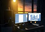  bad_pixiv_id computer computer_tower curtains desk desk_lamp dusk izumi_sai keyboard_(computer) lamp monitor no_humans original room scenery sky tablet twilight wacom window 