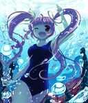  bad_id bad_pixiv_id blue_swimsuit bow bubble fish long_hair looking_at_viewer natsukawa_sarasa ocean one-piece_swimsuit open_mouth original pink_hair red_eyes school_swimsuit smile solo submerged swimming swimsuit twintails underwater 