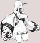  breasts claws commentary_request dress horn kantai_collection large_breasts long_hair masn_(moxi) pale_skin ribbed_dress seaport_hime shinkaisei-kan short_dress sideboob solo very_long_hair white_hair 