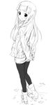  arms_behind_back blush_stickers ebisugawa_kaisei greyscale hands_together jacket kawakami_rokkaku long_hair looking_back monochrome pantyhose protected_link shorts smile solo uchouten_kazoku 