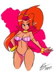  armlet bad_id bad_tumblr_id bangle bare_shoulders big_hair bigdead93 bikini bracelet breasts choker cleavage cowboy_shot cropped_legs dark_skin din eyebrows hand_on_hip highres jewelry large_breasts long_hair navel pointy_ears ponytail red_hair solo strapless swimsuit the_legend_of_zelda the_legend_of_zelda:_oracle_of_seasons 