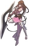  belt boots bracelet brown_hair detached_sleeves earrings fujisaka_kimihiko full_body green_eyes jewelry morte_ashera official_art ring solo thigh_boots thighhighs utility_belt weapon white_background world_destruction 