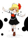  ascot ball blonde_hair darkness frilled_skirt frills hair_ribbon highres loafers outstretched_arms red_eyes ribbon rumia s-ghost shirt shoes short_hair skirt smile solo spread_arms touhou vest 
