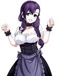  :d blush breasts dirndl german_clothes green_eyes hair_over_shoulder large_breasts long_hair looking_at_viewer love_live! love_live!_school_idol_project open_mouth purple_hair simple_background smile solo torigoe_takumi toujou_nozomi underbust white_background wrist_cuffs 