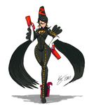  amulet ankle_gun bayonetta bayonetta_(character) beehive_hairdo bigdead93 black_eyes black_hair bodysuit candy curvy earrings elbow_gloves food full_body gloves gun hair_ribbon hand_on_hip handgun high_heels highres jewelry lollipop long_hair long_legs mole mouth_hold quadruple_wielding ribbon signature slender_waist smile solo standing very_long_hair weapon white_gloves wide_sleeves 