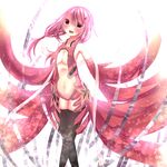  bad_id bad_pixiv_id bare_shoulders black_legwear breasts center_opening cleavage crying detached_sleeves elbow_gloves gloves guilty_crown hair_ornament hairclip highres kakyoxx long_hair looking_at_viewer medium_breasts navel open_mouth pink_hair red_eyes solo thighhighs twintails yuzuriha_inori 