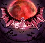  absurdres bad_id bad_pixiv_id bat bat_wings blood blood_in_mouth bloody_hands dress fangs full_moon hat hat_ribbon highres large_wings lavender_hair mob_cap moon natsuno_(ggqqgg) night puffy_short_sleeves puffy_sleeves red_eyes red_moon remilia_scarlet ribbon ribbon-trimmed_clothes ribbon_trim short_hair short_sleeves touhou wings 