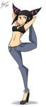  alternate_costume bigdead93 black_eyes black_hair breasts casual denim drill_hair flexible full_body han_juri high_heels highres jeans long_legs medium_breasts navel pants short_twintails solo spiked_hair split sports_bra standing standing_on_one_leg standing_split street_fighter street_fighter_iv_(series) stretch twin_drills twintails 