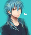  blue_background blue_hair dramatical_murder heart long_hair male_focus seragaki_aoba smile solo yellow_eyes yuta_arata 