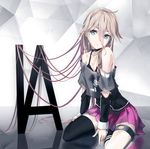  blonde_hair breasts bute_(butegram) character_name choker cleavage green_eyes highres ia_(vocaloid) long_hair single_thighhigh sitting small_breasts solo thigh_strap thighhighs vocaloid 